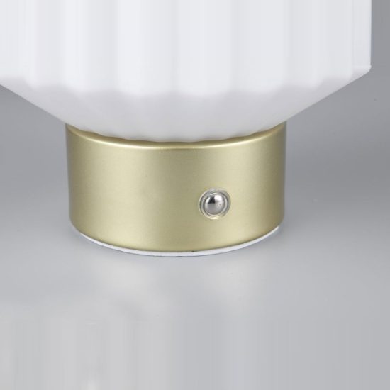 Abat-jour ricaricabile led 1,5w 3000k per comodino ottone satinato con vetro rigato bianco