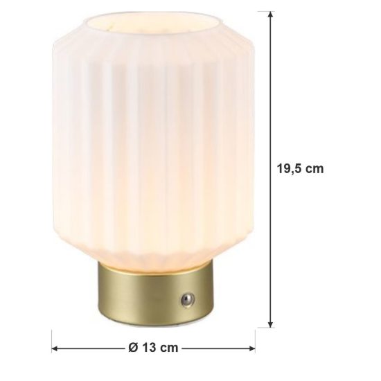 Abat-jour ricaricabile led 1,5w 3000k per comodino ottone satinato con vetro rigato bianco