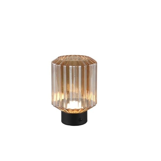 Abat-jour ricaricabile led 1,5w 3000k per comodino nero con vetro rigato ambra
