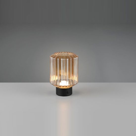 Abat-jour ricaricabile led 1,5w 3000k per comodino nero con vetro rigato ambra