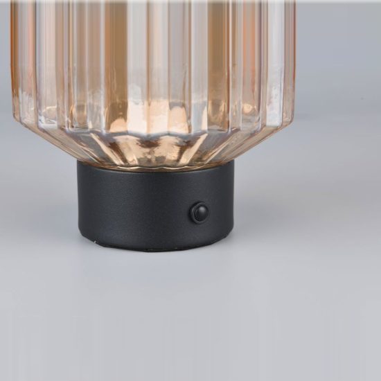 Abat-jour ricaricabile led 1,5w 3000k per comodino nero con vetro rigato ambra