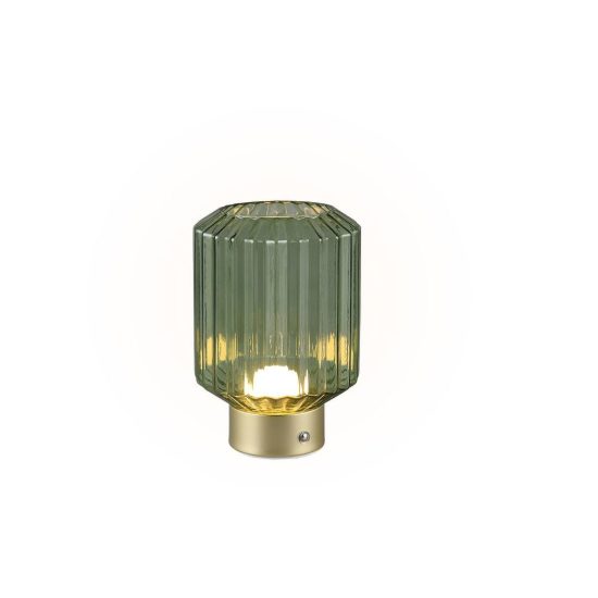 Abat-jour ricaricabile led 1,5w 3000k per comodino ottone satinato con vetro rigato verde