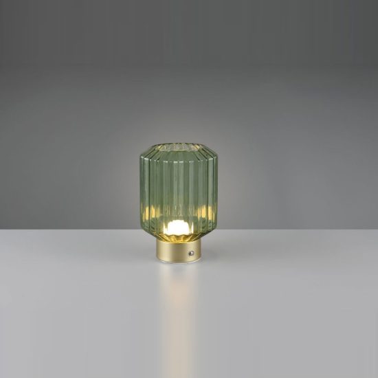 Abat-jour ricaricabile led 1,5w 3000k per comodino ottone satinato con vetro rigato verde