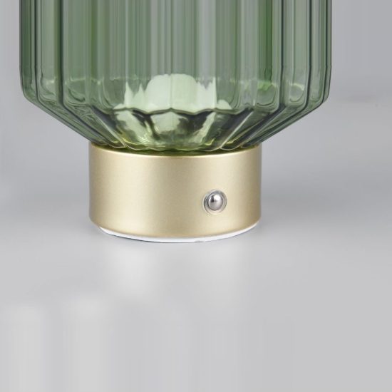 Abat-jour ricaricabile led 1,5w 3000k per comodino ottone satinato con vetro rigato verde