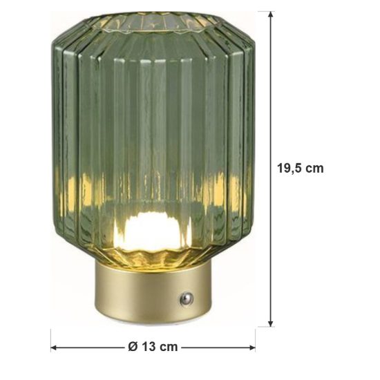 Abat-jour ricaricabile led 1,5w 3000k per comodino ottone satinato con vetro rigato verde