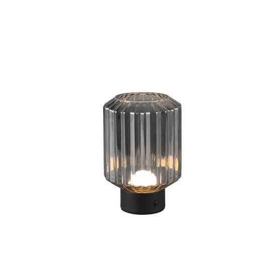Abat-jour ricaricabile led 1,5w 3000k per comodino nero con vetro rigato fume