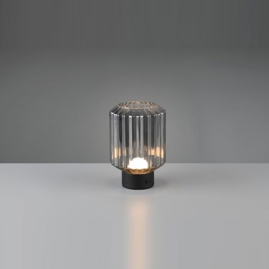 Abat-jour ricaricabile led 1,5w 3000k per comodino nero con vetro rigato fume