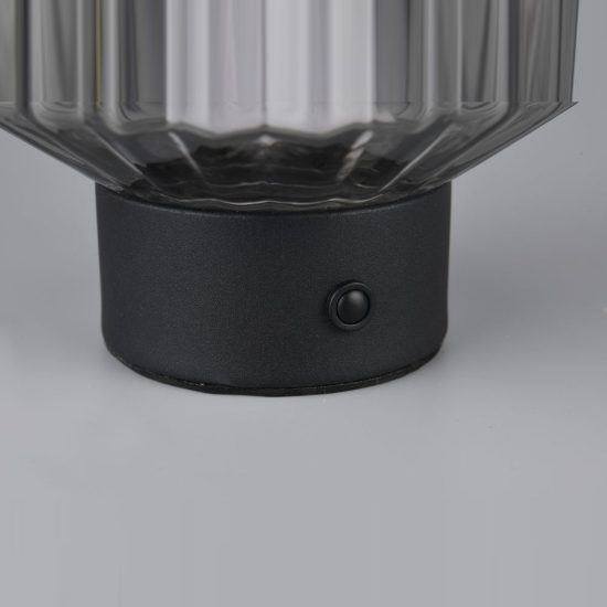 Abat-jour ricaricabile led 1,5w 3000k per comodino nero con vetro rigato fume