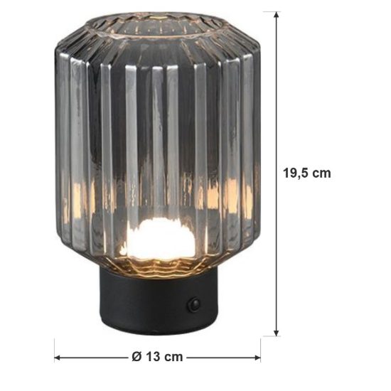 Abat-jour ricaricabile led 1,5w 3000k per comodino nero con vetro rigato fume