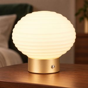 Abat-jour ricaricabile led 1,5w 3000k touch per comodino ottone satinato con vetro bianco