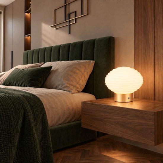 Abat-jour ricaricabile led 1,5w 3000k touch per comodino ottone satinato con vetro bianco