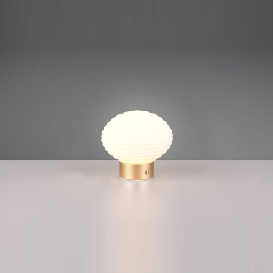 Abat-jour ricaricabile led 1,5w 3000k touch per comodino ottone satinato con vetro bianco