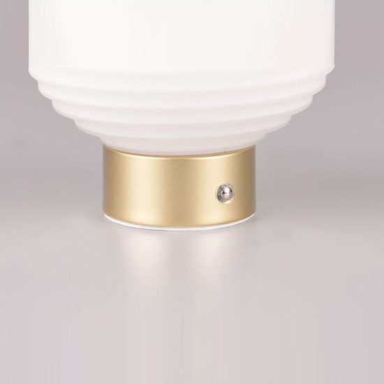 Abat-jour ricaricabile led 1,5w 3000k touch per comodino ottone satinato con vetro bianco