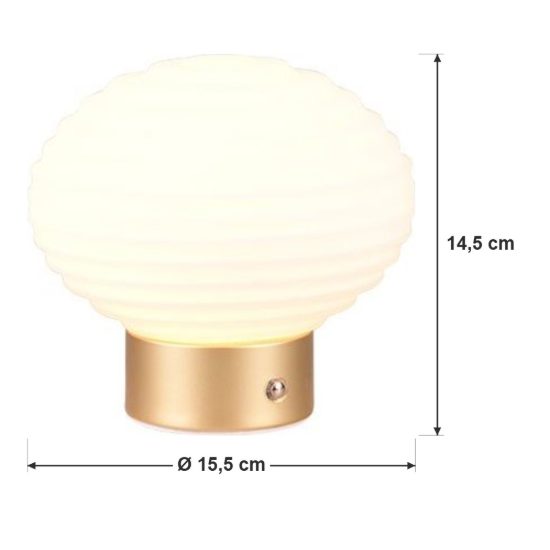 Abat-jour ricaricabile led 1,5w 3000k touch per comodino ottone satinato con vetro bianco