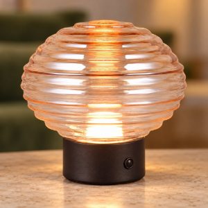 Abat-jour ricaricabile led 1,5w 3000k touch per comodino nero con vetro ambra