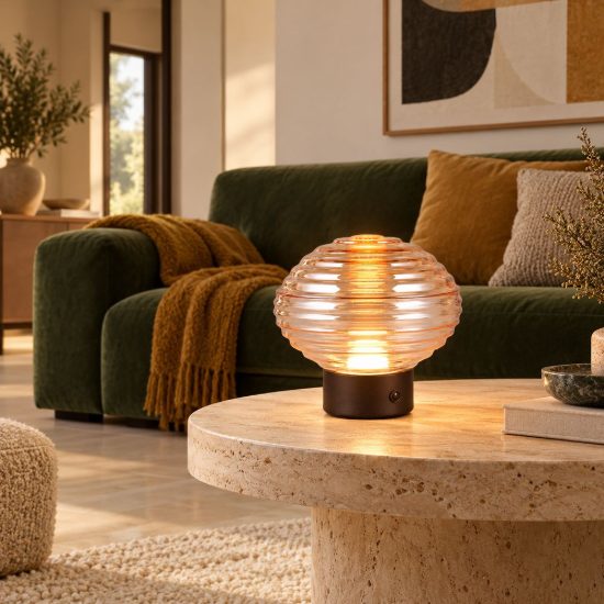 Abat-jour ricaricabile led 1,5w 3000k touch per comodino nero con vetro ambra