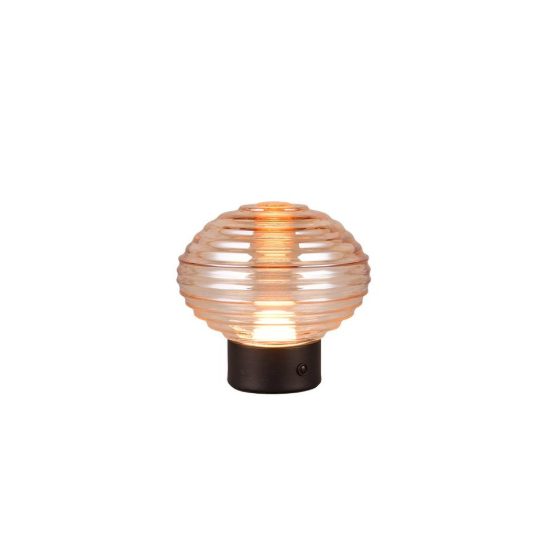 Abat-jour ricaricabile led 1,5w 3000k touch per comodino nero con vetro ambra