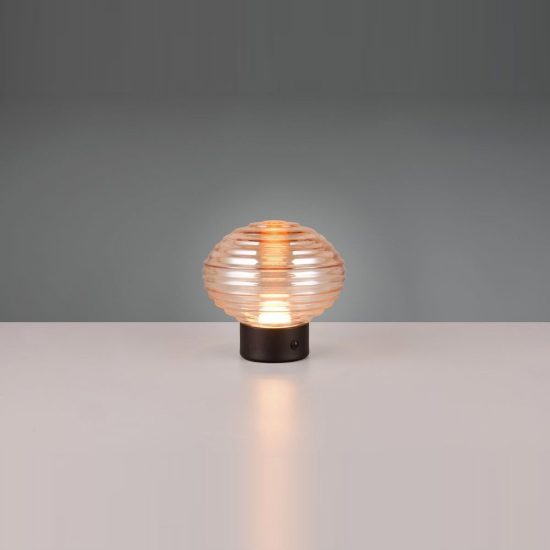 Abat-jour ricaricabile led 1,5w 3000k touch per comodino nero con vetro ambra