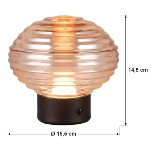 Abat-jour ricaricabile led 1,5w 3000k touch per comodino nero con vetro ambra