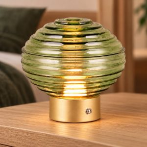 Abat-jour ricaricabile led 1,5w 3000k touch per comodino ottone satinato con vetro verde