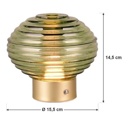 Abat-jour ricaricabile led 1,5w 3000k touch per comodino ottone satinato con vetro verde