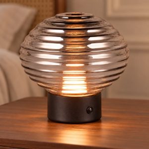 Abat-jour ricaricabile led 1,5w 3000k touch per comodino nero con vetro fume