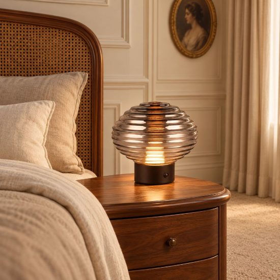 Abat-jour ricaricabile led 1,5w 3000k touch per comodino nero con vetro fume