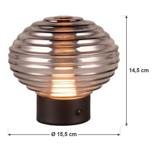 Abat-jour ricaricabile led 1,5w 3000k touch per comodino nero con vetro fume