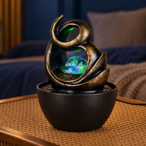 Abat-jour led 0,3w rgb usb-c per comodino con fontana d'acqua marrone