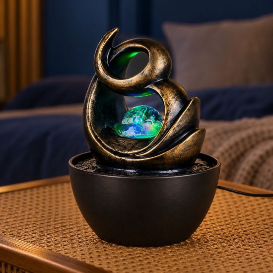 Abat-jour led 0,3w rgb usb-c per comodino con fontana d'acqua marrone