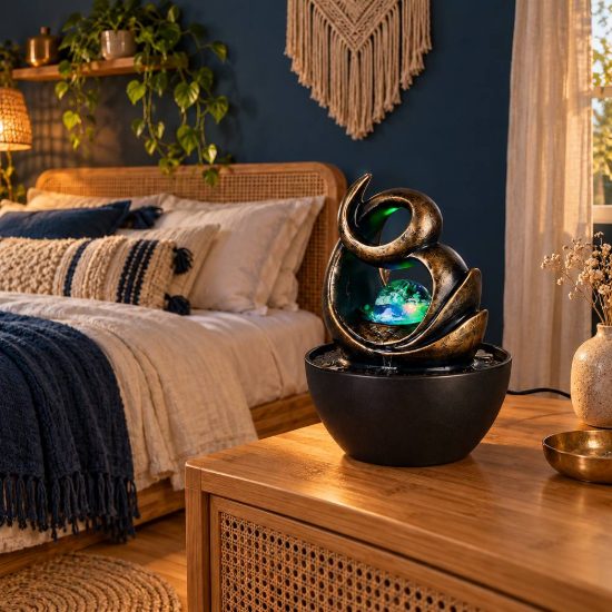 Abat-jour led 0,3w rgb usb-c per comodino con fontana d'acqua marrone