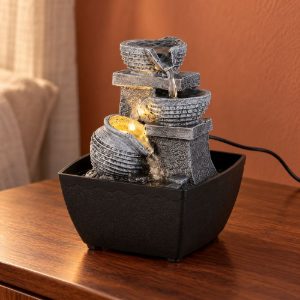 Abat-jour led 0,06w usb-c per comodino con fontana d'acqua marrone