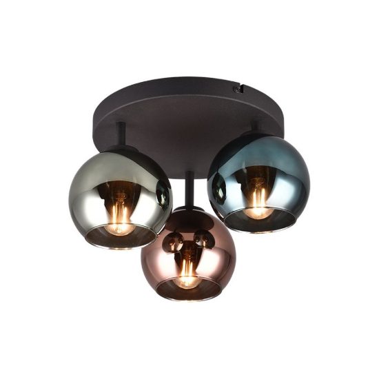 Plafoniera 3 luci moderna nera con vetri multicolore effetto specchio