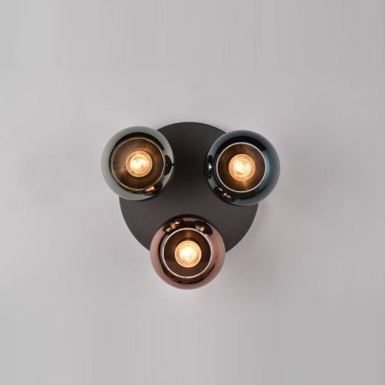 Plafoniera 3 luci moderna nera con vetri multicolore effetto specchio