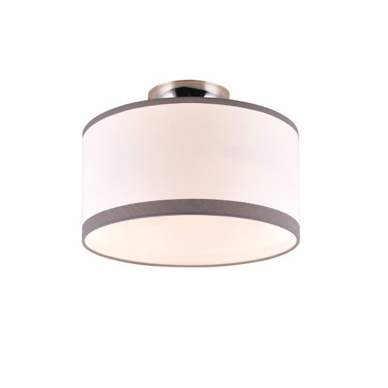 Plafoniera 2 luci moderna cromo con paralume in tessuto bianco grigio