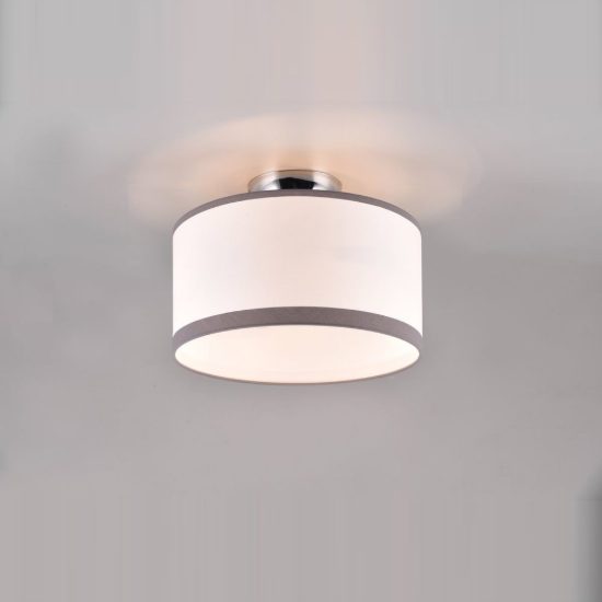 Plafoniera 2 luci moderna cromo con paralume in tessuto bianco grigio