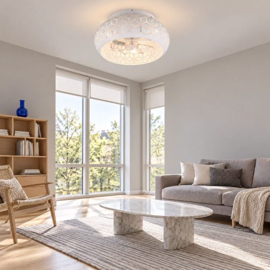 Ventilatore da soffitto con 3 luci telecomando bianco con decoro traforato