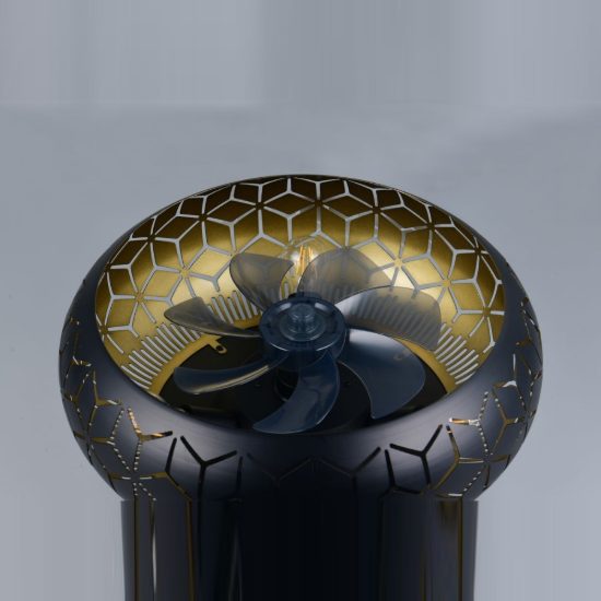 Ventilatore da soffitto con 3 luci telecomando nero oro con decoro traforato