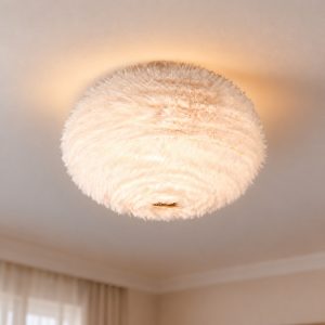 Plafoniera 2 luci per soggiorno moderna in peluche sintetico bianco
