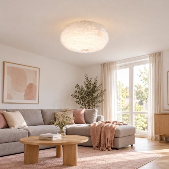 Plafoniera 2 luci per soggiorno moderna in peluche sintetico bianco