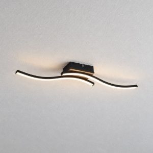 Plafoniera led 10w 3000k per cucina moderna con 2 bacchette ondulate nera effetto legno