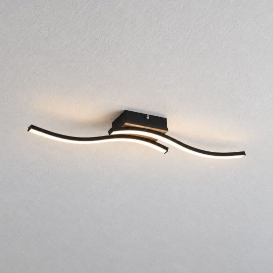 Plafoniera led 10w 3000k per cucina moderna con 2 bacchette ondulate nera effetto legno