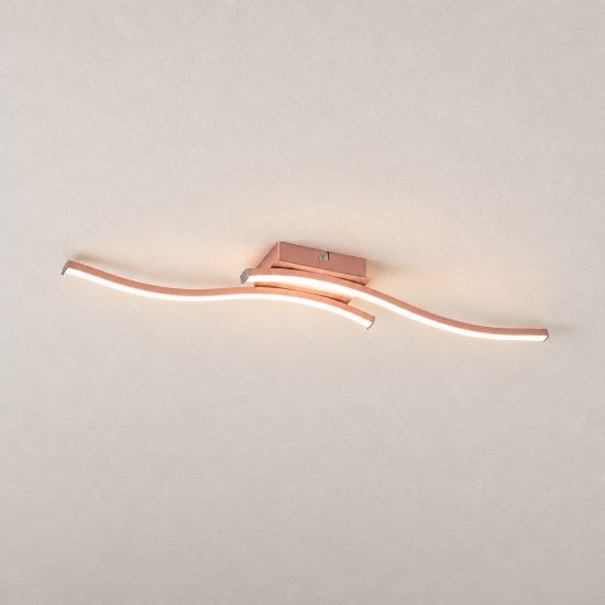 Plafoniera led 10w 4000k per soggiorno moderna con 2 bacchette ondulate oro rosa