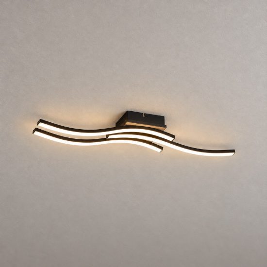 Plafoniera led 15w 3000k per cucina moderna con 3 bacchette ondulate nera effetto legno
