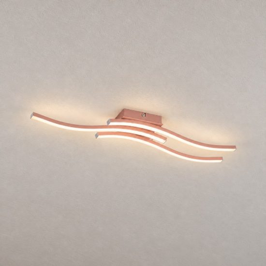 Plafoniera led 15w 4000k per soggiorno moderna con 3 bacchette ondulate oro rosa