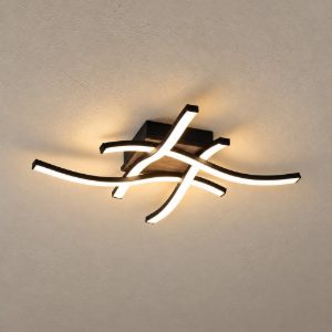Plafoniera led 20w 3000k per cucina moderna con 4 bacchette ondulate nera effetto legno