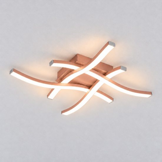 Plafoniera led 20w 4000k per soggiorno moderna con 4 bacchette ondulate oro rosa