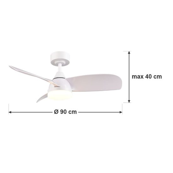 Ventilatore da soffitto con luce led 20w cct 2700k 6500k con telecomando bianco con 3 pale