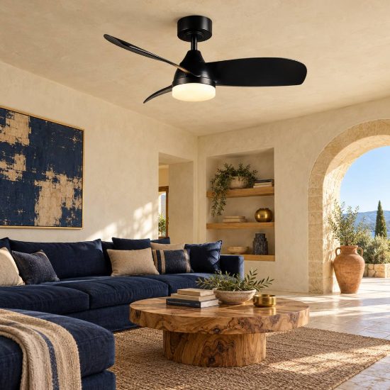 Ventilatore da soffitto con luce led 20w cct 2700k 6500k con telecomando nero con 3 pale