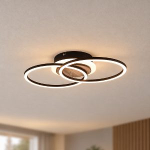 Plafoniera led 25w cct 2700k 6000k con telecomando a doppio cerchio nera effetto legno